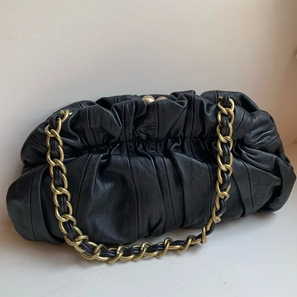 Adrienne Vittadini Black Leather Bag Purse with Leather Flowers - Picture 10 of 11